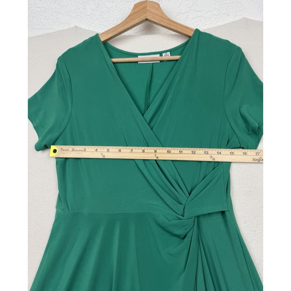 Nina Leonard Women's Faux Wrap Midi Dress Green Size M Shark Bite Hem A-Line - Picture 14 of 16
